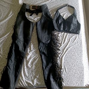 Genuine Leather Biker Chaps and Top